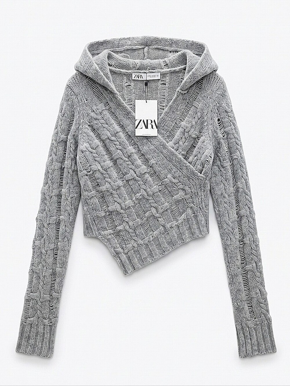NWT! Zara Gray Hood Asymmetrical Knit Sweater